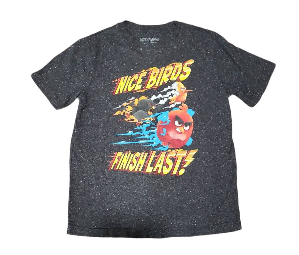 Angry Birds "Nice Birds Finish Last!" Gray Short Sleeved Shirt - Size Large